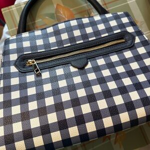 Navy and White Gingham Satchel Bag